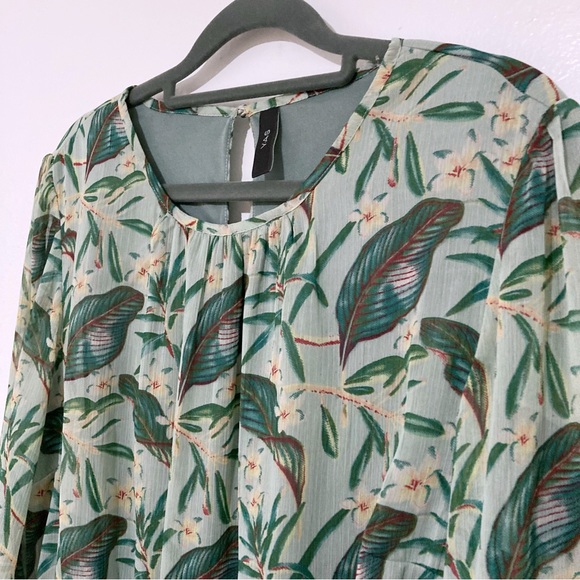 ASOS YAS Green Leaf Print Pleated Midi Dress Size L - Picture 4 of 10